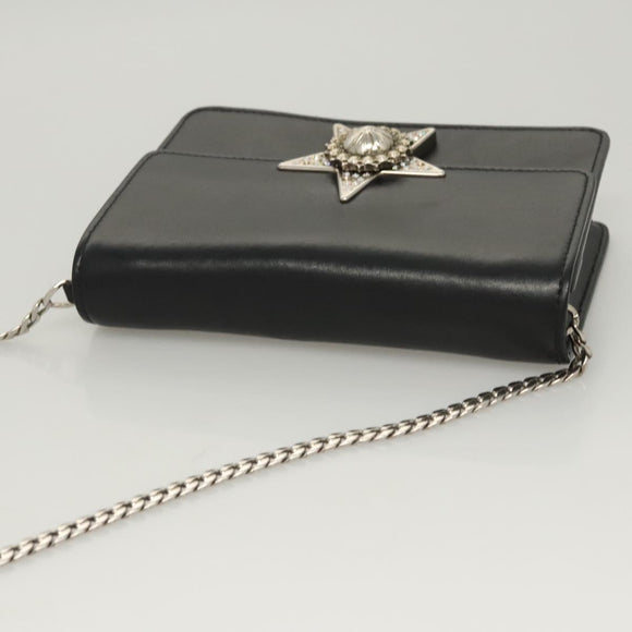 Miu Miu Chain Shoulder Bag Leather Black Silver Auth 124763