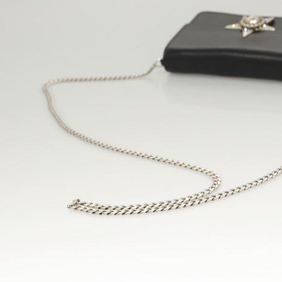 Miu Miu Chain Shoulder Bag Leather Black Silver Auth 124763