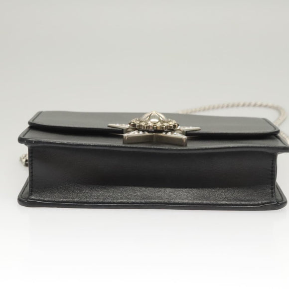 Miu Miu Chain Shoulder Bag Leather Black Silver Auth 124763