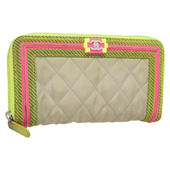 CHANEL Long Wallet Nylon Yellow CC Auth 124771