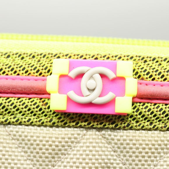 CHANEL Long Wallet Nylon Yellow CC Auth 124771