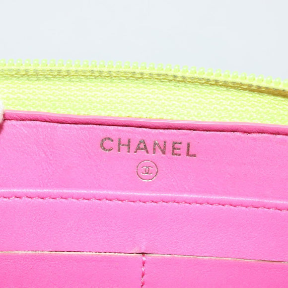 CHANEL Long Wallet Nylon Yellow CC Auth 124771