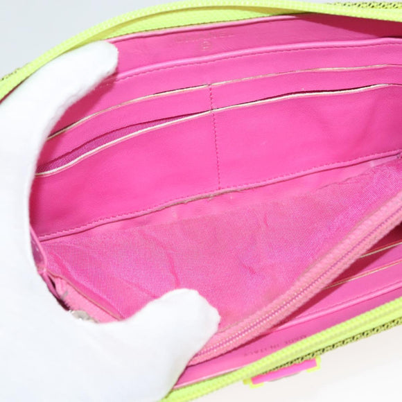 CHANEL Long Wallet Nylon Yellow CC Auth 124771