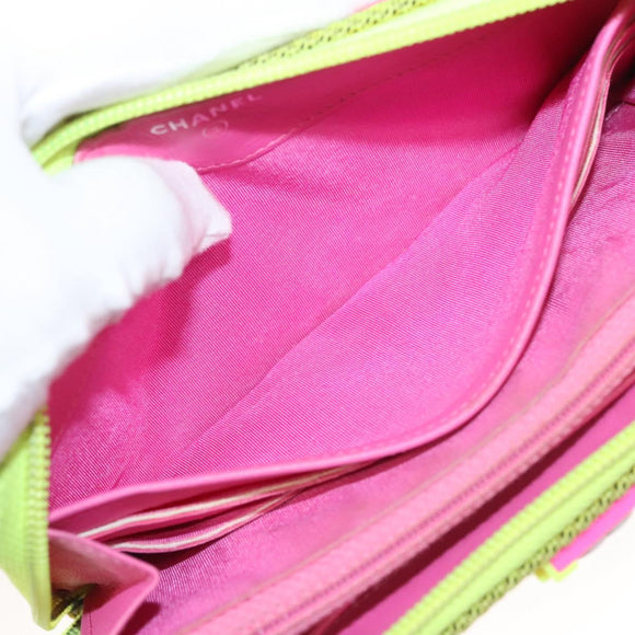 CHANEL Long Wallet Nylon Yellow CC Auth 124771