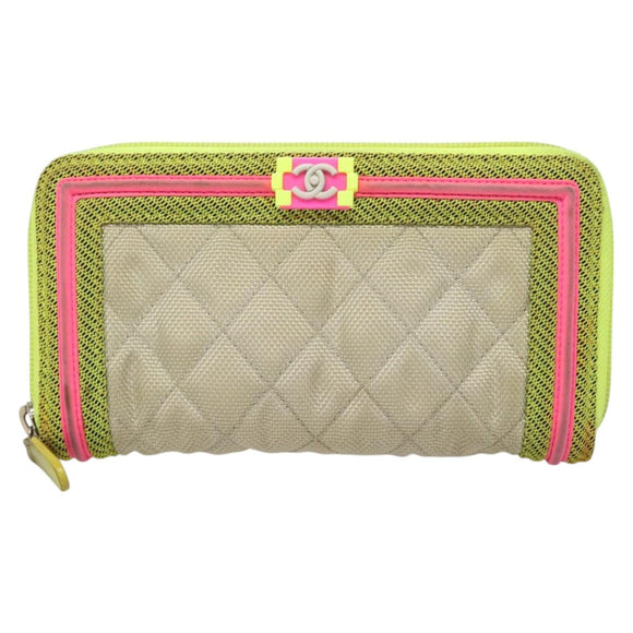 CHANEL Long Wallet Nylon Yellow CC Auth 124771