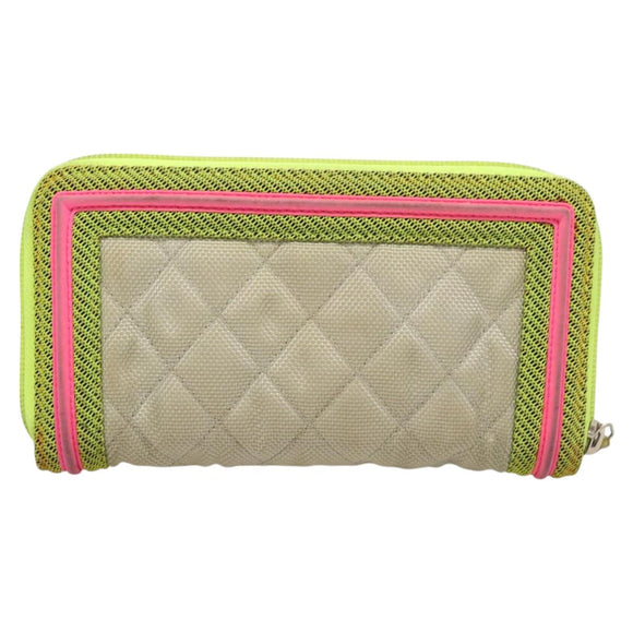 CHANEL Long Wallet Nylon Yellow CC Auth 124771