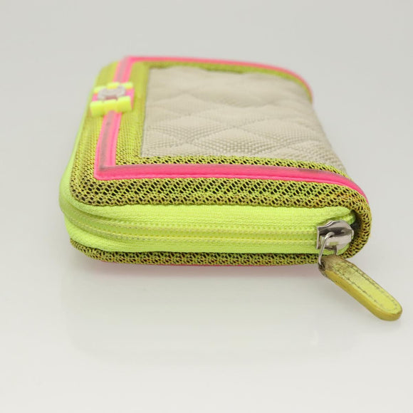 CHANEL Long Wallet Nylon Yellow CC Auth 124771