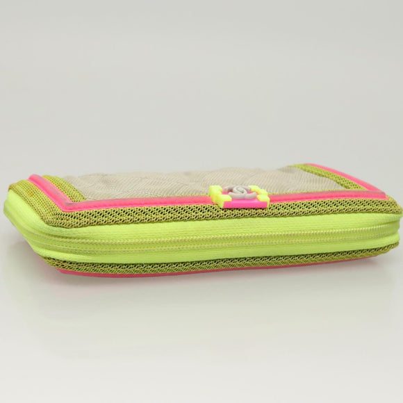 CHANEL Long Wallet Nylon Yellow CC Auth 124771