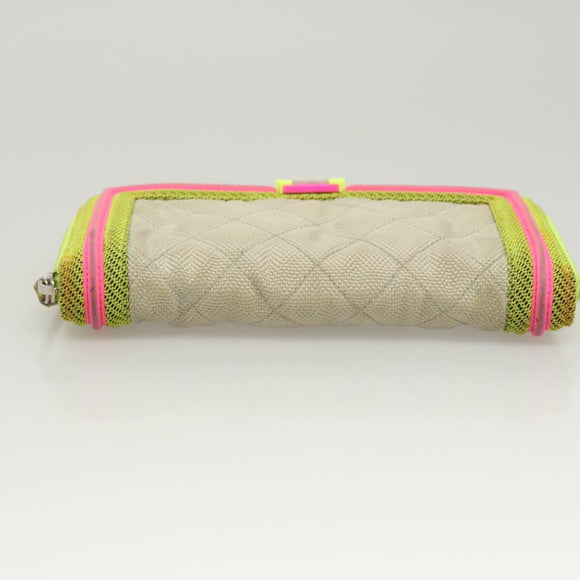 CHANEL Long Wallet Nylon Yellow CC Auth 124771