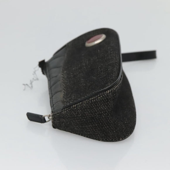 Christian Dior Accessory Pouch Canvas Black Silver Auth 124775