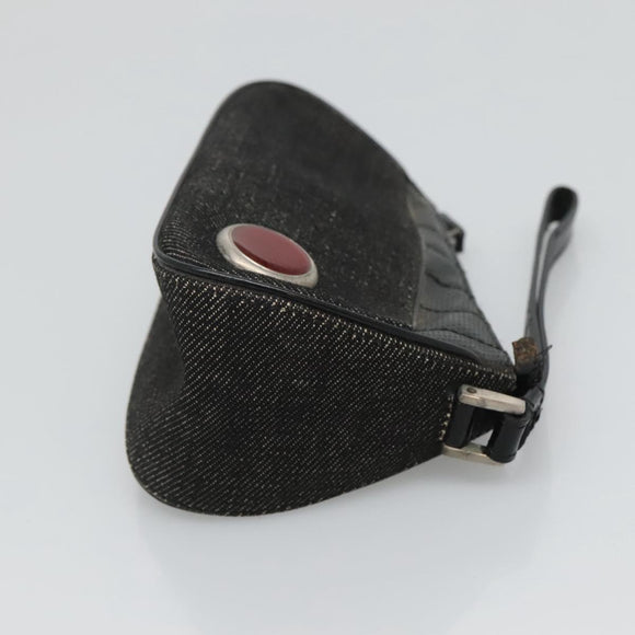 Christian Dior Accessory Pouch Canvas Black Silver Auth 124775