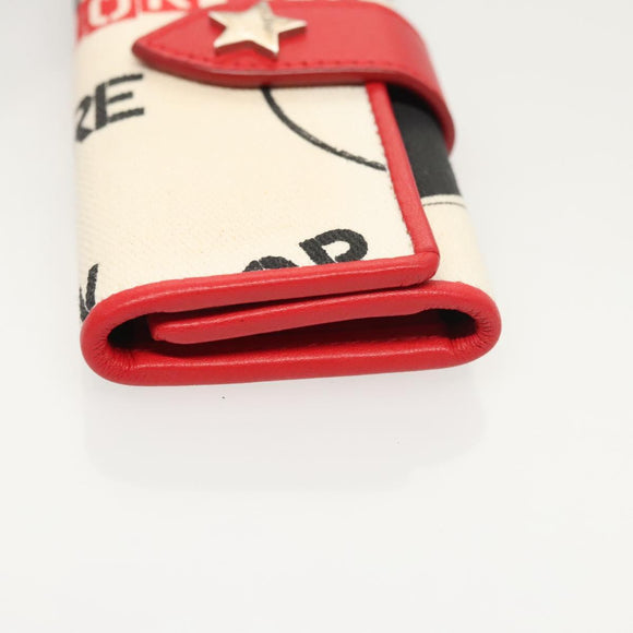 Christian Dior Hardcore Key Case Canvas White Red Auth 124776