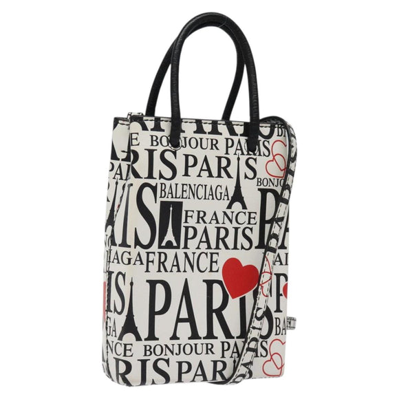 BALENCIAGA Hand Bag Leather 2way White Silver 593826 Auth 124781