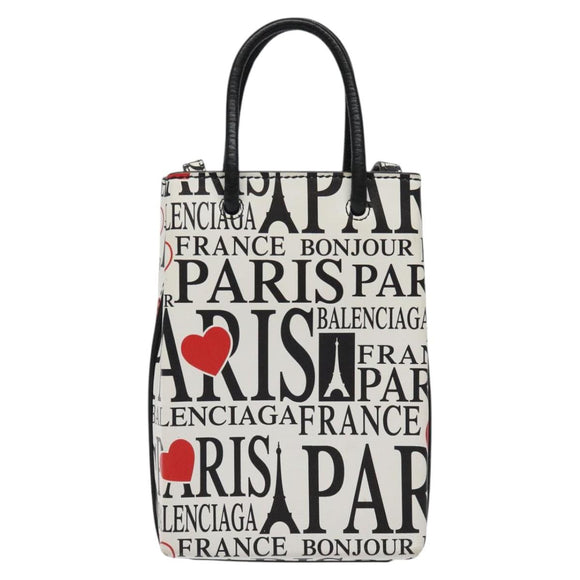 BALENCIAGA Hand Bag Leather 2way White Silver 593826 Auth 124781