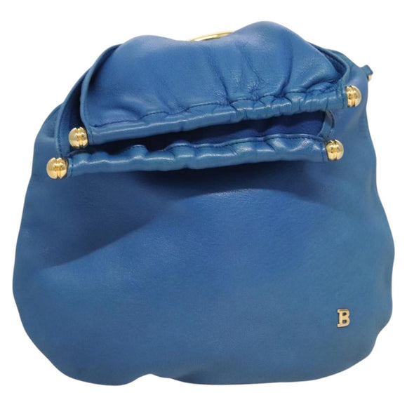 BALLY Shoulder Bag Leather Blue Gold Auth 124787