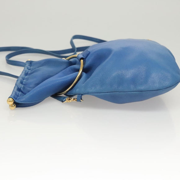 BALLY Shoulder Bag Leather Blue Gold Auth 124787