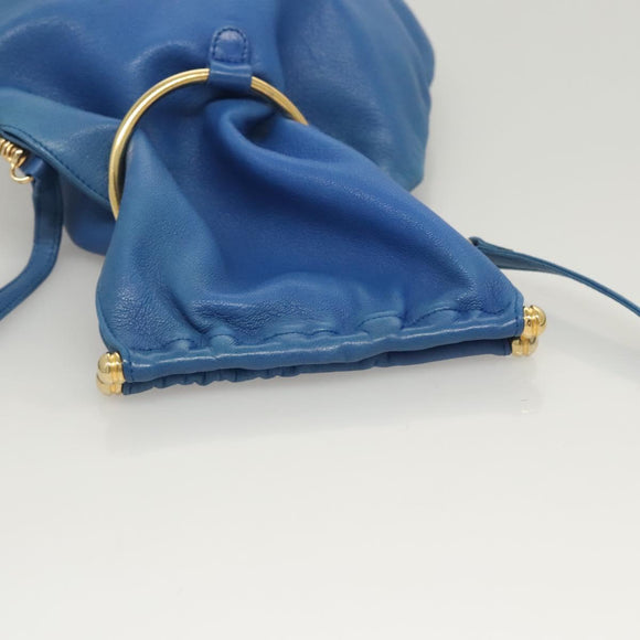 BALLY Shoulder Bag Leather Blue Gold Auth 124787