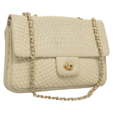 BALLY Chain Shoulder Bag Leather White Gold Auth 124788