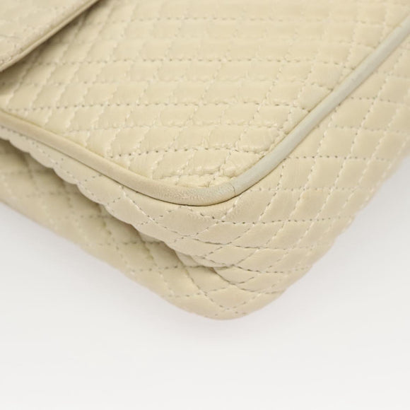 BALLY Chain Shoulder Bag Leather White Gold Auth 124788