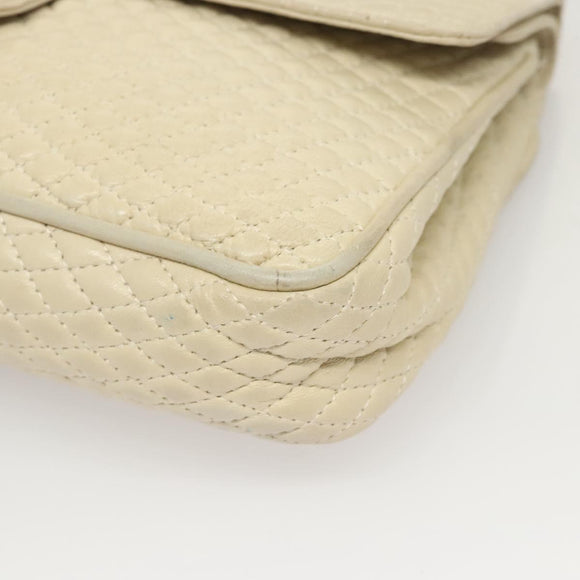 BALLY Chain Shoulder Bag Leather White Gold Auth 124788