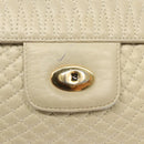 BALLY Chain Shoulder Bag Leather White Gold Auth 124788-14