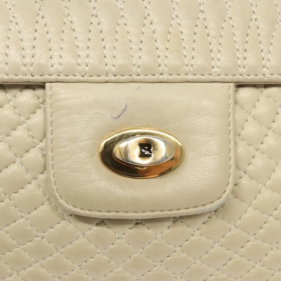 BALLY Chain Shoulder Bag Leather White Gold Auth 124788