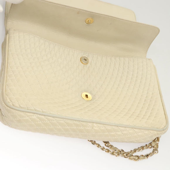 BALLY Chain Shoulder Bag Leather White Gold Auth 124788