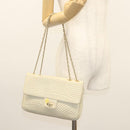 BALLY Chain Shoulder Bag Leather White Gold Auth 124788-24