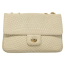 BALLY Chain Shoulder Bag Leather White Gold Auth 124788-13