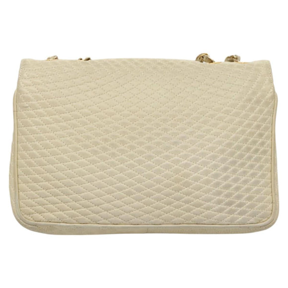 BALLY Chain Shoulder Bag Leather White Gold Auth 124788