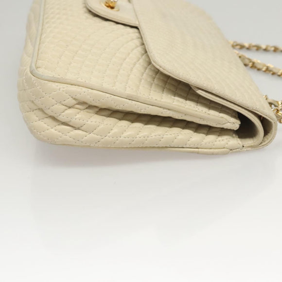 BALLY Chain Shoulder Bag Leather White Gold Auth 124788