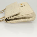 BALLY Chain Shoulder Bag Leather White Gold Auth 124788-5