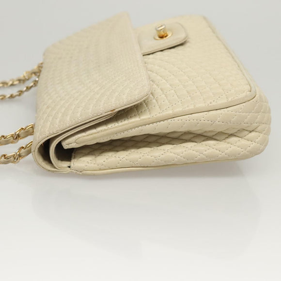 BALLY Chain Shoulder Bag Leather White Gold Auth 124788