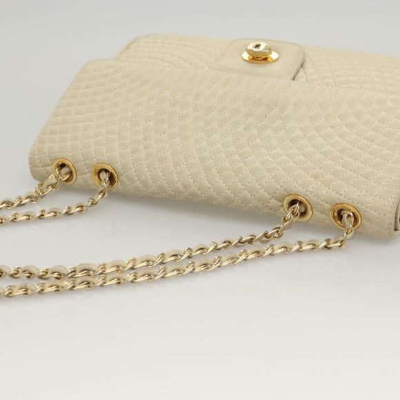 BALLY Chain Shoulder Bag Leather White Gold Auth 124788