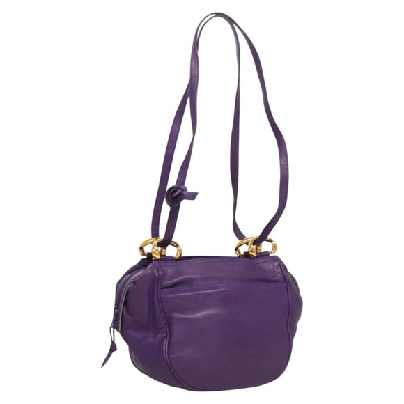 LOEWE Anagram Shoulder Bag Leather Purple Gold Auth 124789