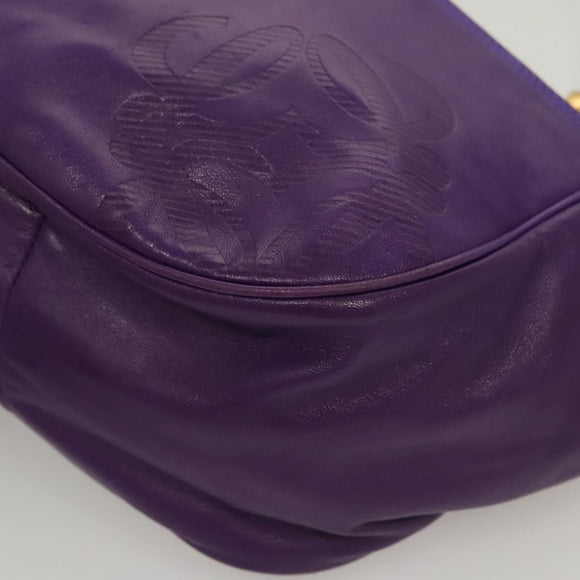 LOEWE Anagram Shoulder Bag Leather Purple Gold Auth 124789