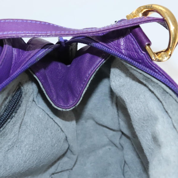 LOEWE Anagram Shoulder Bag Leather Purple Gold Auth 124789