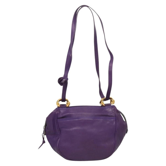 LOEWE Anagram Shoulder Bag Leather Purple Gold Auth 124789