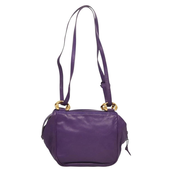 LOEWE Anagram Shoulder Bag Leather Purple Gold Auth 124789