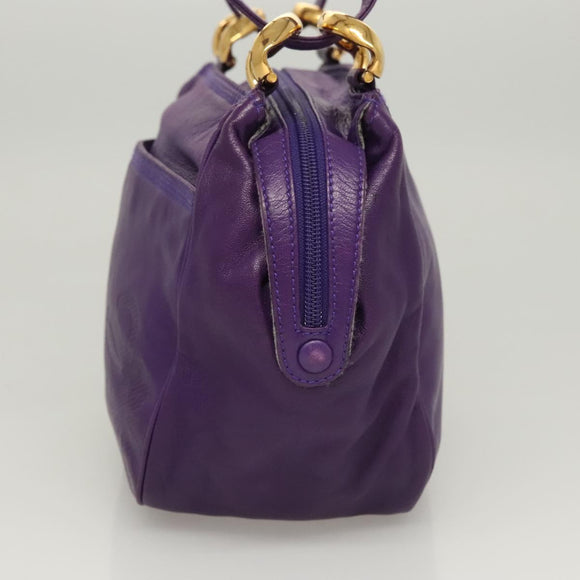 LOEWE Anagram Shoulder Bag Leather Purple Gold Auth 124789