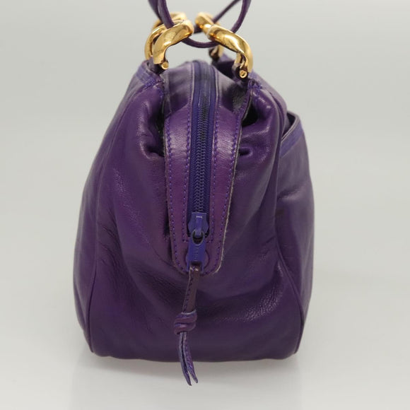 LOEWE Anagram Shoulder Bag Leather Purple Gold Auth 124789