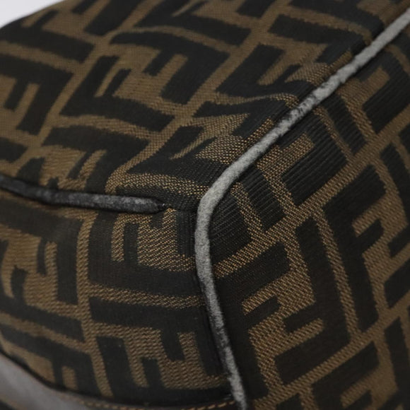 FENDI Zucca Canvas Vanity Pouch Black Brown Gold Auth 124810