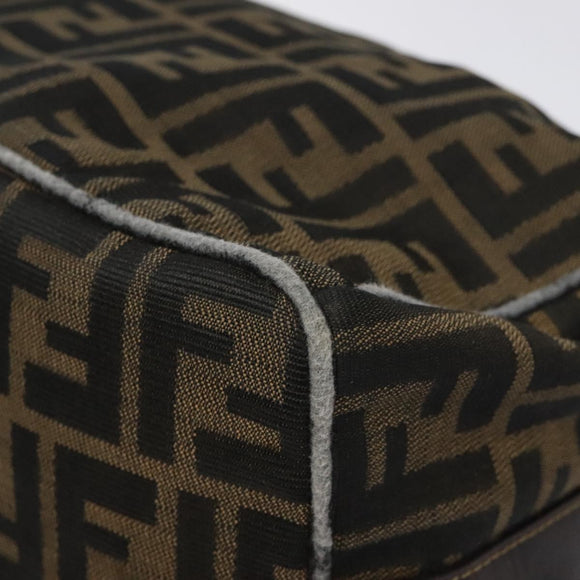 FENDI Zucca Canvas Vanity Pouch Black Brown Gold Auth 124810