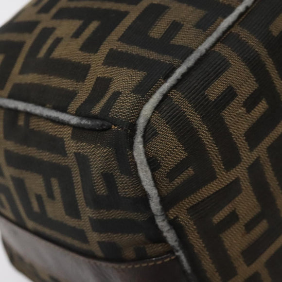 FENDI Zucca Canvas Vanity Pouch Black Brown Gold Auth 124810