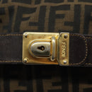 FENDI Zucca Canvas Vanity Pouch Black Brown Gold Auth 124810-9