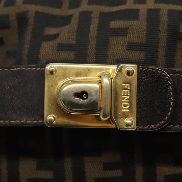 FENDI Zucca Canvas Vanity Pouch Black Brown Gold Auth 124810