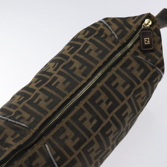 FENDI Zucca Canvas Vanity Pouch Black Brown Gold Auth 124810