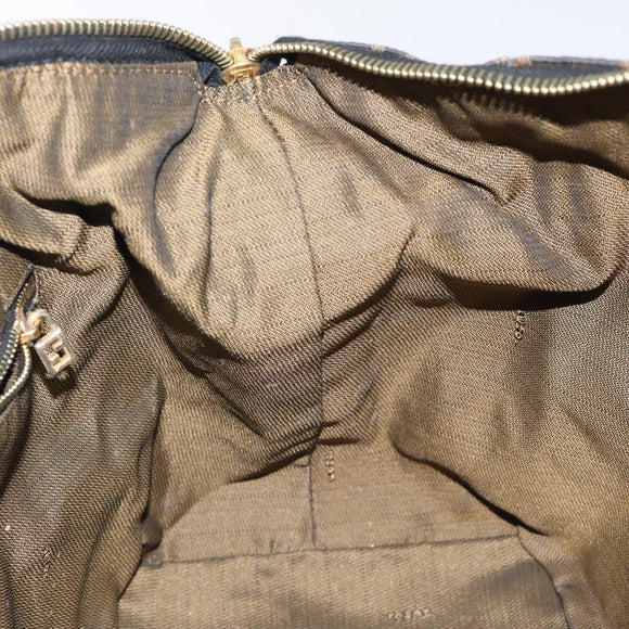 FENDI Zucca Canvas Vanity Pouch Black Brown Gold Auth 124810