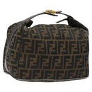 FENDI Zucca Canvas Vanity Pouch Black Brown Gold Auth 124810-1