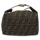 FENDI Zucca Canvas Vanity Pouch Black Brown Gold Auth 124810-13